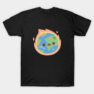 Sad Earth On Fire Global Warming T-Shirt